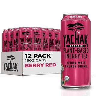 Yachak Organic Yerba Mate Berry Red Plant-Based Energy w/Cranberry Juice Concentrate, Maltodextrin, Citric Acid, Non-GMO Project Certified, Gluten Free Fair-Trade Caffeinated Green Tea (Case of 12) 16oz Cans