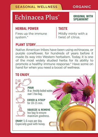 Traditional Medicinals Organic Herbal Kosher w/Herbal Supplements, Echinacea Plus GMO-Free, Naturally Caffeine-Free Herbal Tea (Case of 6) 16 Tea Bags