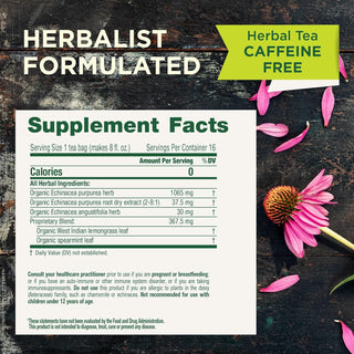 Traditional Medicinals Organic Herbal Kosher w/Herbal Supplements, Echinacea Plus GMO-Free, Naturally Caffeine-Free Herbal Tea (Case of 6) 16 Tea Bags