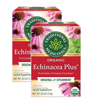 Traditional Medicinals Organic Herbal Kosher w/Herbal Supplements, Echinacea Plus GMO-Free, Naturally Caffeine-Free Herbal Tea (Case of 6) 16 Tea Bags