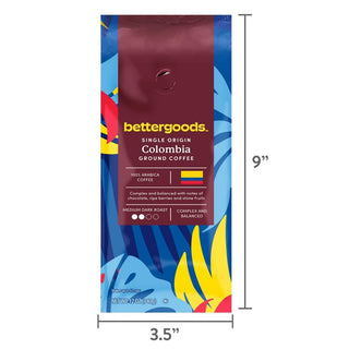 Bettergoods Single Origin Colombia 100% Arabica Medium-Dark Roast Ground Caffeinated Coffee (Pack of 1) 12 oz Bags